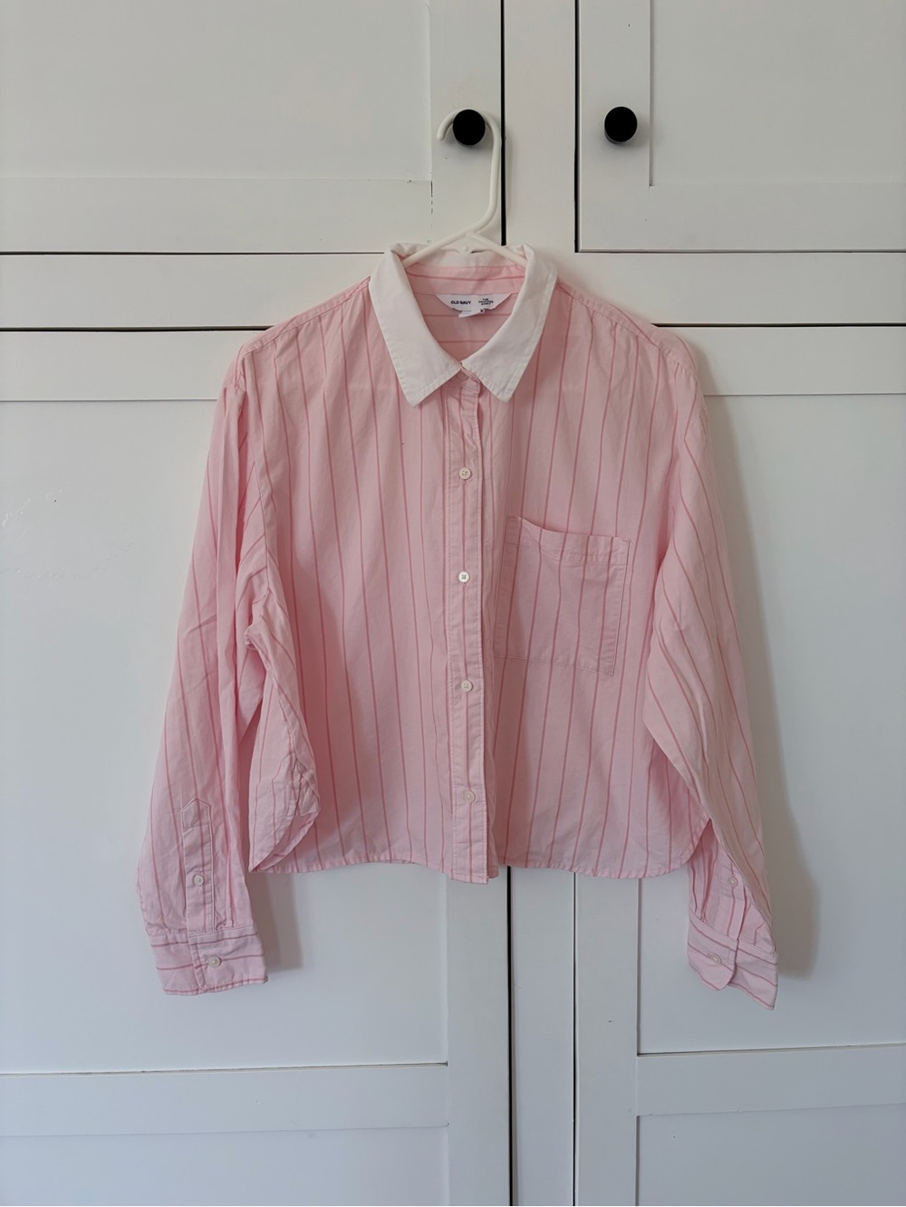 Old Navy Pink Stripe The Cropped Shirt Size Large